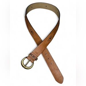 Relic Brown Cognac Leather Embossed Belt with Gold Buckle